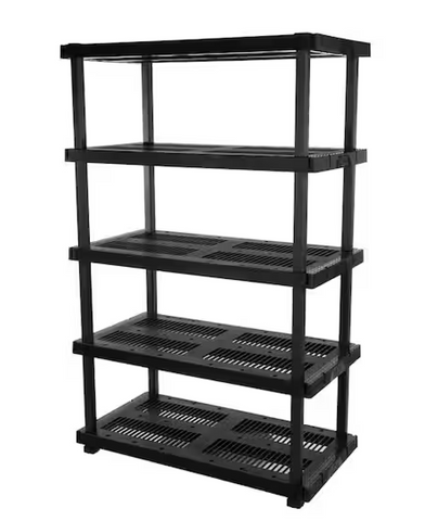 USED: 5 Tier Plastic Adjustable Garage Storage Shelving Unit in Black (48 in. W x 75 in. H x 24 in. D)